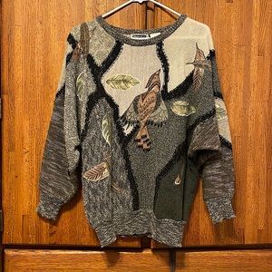 Vintage Sweater with bird & feather pattern and beaded details.